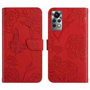 For Infinix Note 11 Pro HT03 Skin Feel Butterfly Embossed Flip Leather Phone Case(Red)