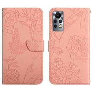 For Infinix Note 11 Pro HT03 Skin Feel Butterfly Embossed Flip Leather Phone Case(Pink)