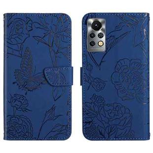 For Infinix Note 11 Pro HT03 Skin Feel Butterfly Embossed Flip Leather Phone Case(Blue)