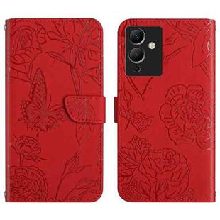 For Infinix Note 12 G96 HT03 Skin Feel Butterfly Embossed Flip Leather Phone Case(Red)