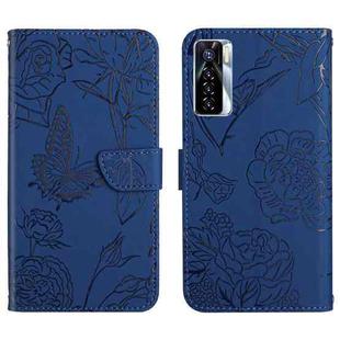 For Tecno Camon 17 Pro HT03 Skin Feel Butterfly Embossed Flip Leather Phone Case(Blue)