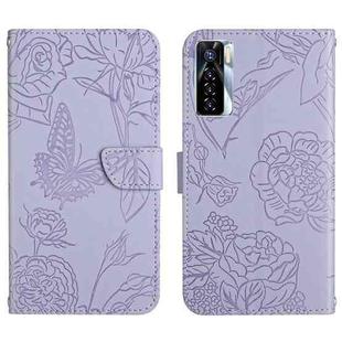 For Tecno Camon 17 Pro HT03 Skin Feel Butterfly Embossed Flip Leather Phone Case(Purple)