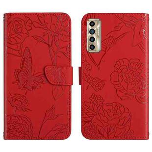 For Tecno Camon 17P HT03 Skin Feel Butterfly Embossed Flip Leather Phone Case(Red)