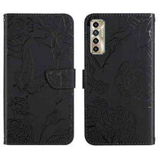 For Tecno Camon 17P HT03 Skin Feel Butterfly Embossed Flip Leather Phone Case(Black)