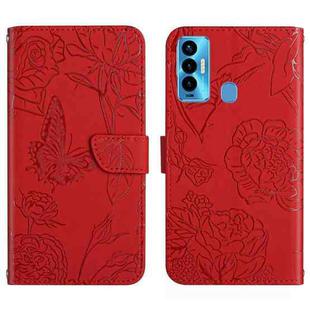 For Tecno Camon 18i HT03 Skin Feel Butterfly Embossed Flip Leather Phone Case(Red)