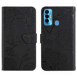 For Tecno Camon 18i HT03 Skin Feel Butterfly Embossed Flip Leather Phone Case(Black)