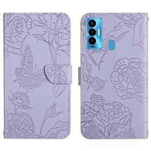For Tecno Camon 18i HT03 Skin Feel Butterfly Embossed Flip Leather Phone Case(Purple)