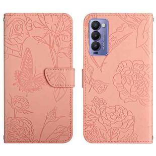 For Tecno Camon 18 P HT03 Skin Feel Butterfly Embossed Flip Leather Phone Case(Pink)