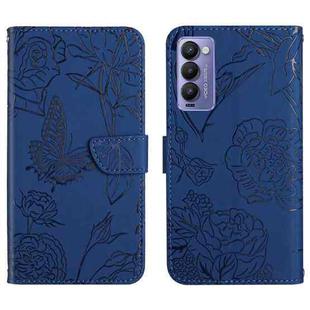 For Tecno Camon 18 P HT03 Skin Feel Butterfly Embossed Flip Leather Phone Case(Blue)