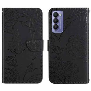 For Tecno Camon 18 P HT03 Skin Feel Butterfly Embossed Flip Leather Phone Case(Black)