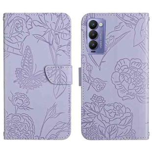 For Tecno Camon 18 P HT03 Skin Feel Butterfly Embossed Flip Leather Phone Case(Purple)