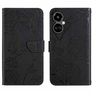 For Tecno Camon 19 4G HT03 Skin Feel Butterfly Embossed Flip Leather Phone Case(Black)