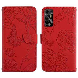 For Tecno Pova 2 HT03 Skin Feel Butterfly Embossed Flip Leather Phone Case(Red)