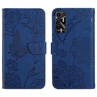 For Tecno Pova 2 HT03 Skin Feel Butterfly Embossed Flip Leather Phone Case(Blue)