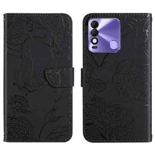 For Tecno Spark 8 HT03 Skin Feel Butterfly Embossed Flip Leather Phone Case(Black)
