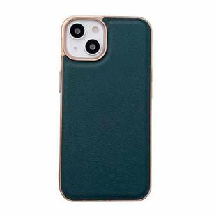 For iPhone 14 Waves Series Nano Electroplating Genuine Leather Phone Case (Green)