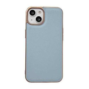 For iPhone 14 Waves Series Nano Electroplating Genuine Leather Phone Case (Blue)