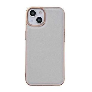 For iPhone 14 Waves Series Nano Electroplating Genuine Leather Phone Case (Grey)