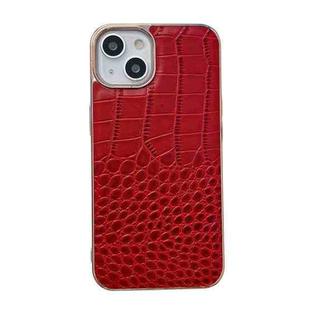 For iPhone 14 Crocodile Texture Genuine Leather Nano Electroplating Phone Case (Red)