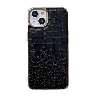 For iPhone 13 Crocodile Texture Genuine Leather Nano Electroplating Phone Case(Black)