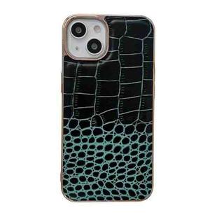 For iPhone 13 Crocodile Texture Genuine Leather Nano Electroplating Phone Case(Dark Green)