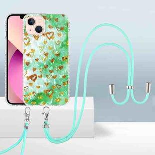 For iPhone 14 Plus 2.0mm Airbag Shockproof TPU Phone Case with Lanyard (Gold Heart)