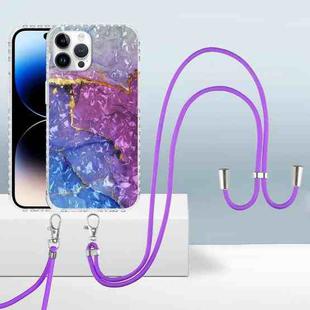 For iPhone 14 Pro Max 2.0mm Airbag Shockproof TPU Phone Case with Lanyard (Blue Purple Marble)