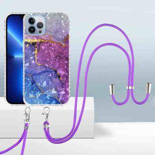 For iPhone 13 Pro 2.0mm Airbag Shockproof TPU Phone Case with Lanyard (Blue Purple Marble)