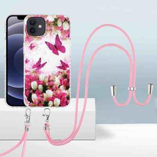 For iPhone 12 mini 2.0mm Airbag Shockproof TPU Phone Case with Lanyard (Dancing Butterflies)