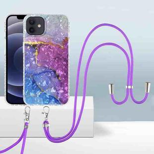 For iPhone 12 / 12 Pro 2.0mm Airbag Shockproof TPU Phone Case with Lanyard(Blue Purple Marble)