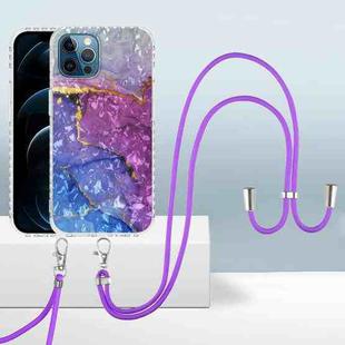 For iPhone 12 Pro Max 2.0mm Airbag Shockproof TPU Phone Case with Lanyard(Blue Purple Marble)