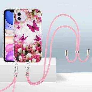 For iPhone 11 2.0mm Airbag Shockproof TPU Phone Case with Lanyard (Dancing Butterflies)