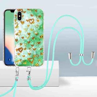 For iPhone X / XS 2.0mm Airbag Shockproof TPU Phone Case with Lanyard(Gold Heart)