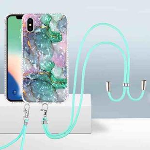 For iPhone X / XS 2.0mm Airbag Shockproof TPU Phone Case with Lanyard(Ink Green Marble)