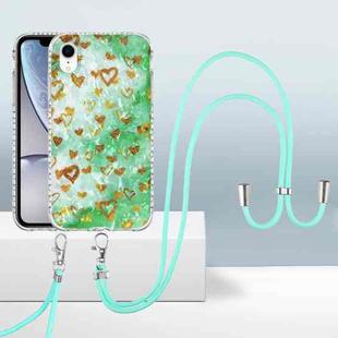 For iPhone XR 2.0mm Airbag Shockproof TPU Phone Case with Lanyard(Gold Heart)
