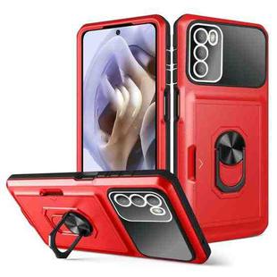 For Motorola Moto G31/G41 Card Ring Holder PC + TPU Phone Case(Red+Black)