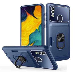 For Samsung Galaxy A20/A30 Card Ring Holder PC + TPU Phone Case(Blue)
