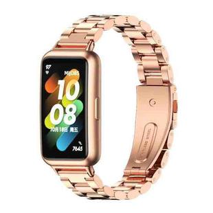 For Huawei Band 7 / 7 NFC MIJOBS Three-Bead Metal Stainless Steel Watch Band(Rose Gold)