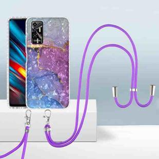 For Tecno Pova 2 2.0mm Airbag Shockproof TPU Phone Case with Lanyard(Blue Purple Marble)