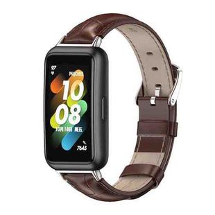 For Huawei Band 7 / 7 NFC MIJOBS Cowhide Leather Watch Band(Bamboo Joint Coffee Silver)