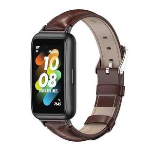 For Huawei Band 7 / 7 NFC MIJOBS Cowhide Leather Watch Band(Bamboo Joint Coffee Black)