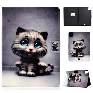 For iPad Pro 11 2020 Electric Pressed TPU Left and Right Open Flat Leather Tablet Case with Sleep Function & Card Buckle Anti-skid Strip(Pet Cat)
