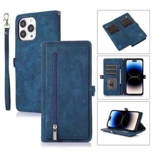 For iPhone 14 Pro Max Zipper Card Slot Buckle Wallet Leather Phone Case (Blue)