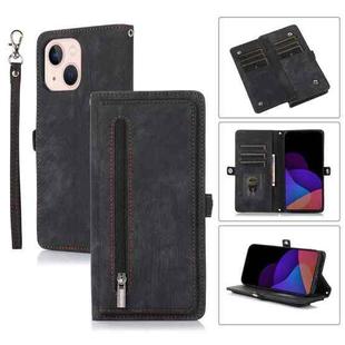 For iPhone 14 Zipper Card Slot Buckle Wallet Leather Phone Case (Black)