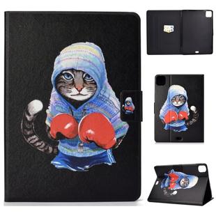 For iPad Pro 11 2020 Electric Pressed TPU Left and Right Open Flat Leather Tablet Case with Sleep Function & Card Buckle Anti-skid Strip(Boxing Cat)