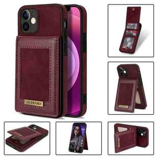 For iPhone 12 mini N.BEKUS Vertical Flip Card Slot RFID Phone Case (Wine Red)