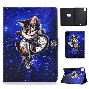 For iPad Pro 11 2020 Electric Pressed TPU Left and Right Open Flat Leather Tablet Case with Sleep Function & Card Buckle Anti-skid Strip(Glasses Cat)