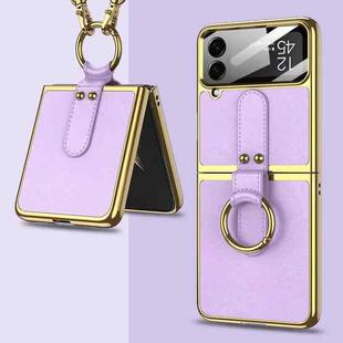 For Samsung Galaxy Z Flip4 GKK Plating + Leather Phone Case with Ring & Strap(Purple)