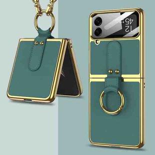 For Samsung Galaxy Z Flip4 GKK Plating + Leather Phone Case with Ring & Strap(Green)