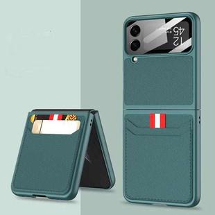 For Samsung Galaxy Z Flip4 GKK Ultra-thin Leather Phone Case with Card Slots(Dark Green)